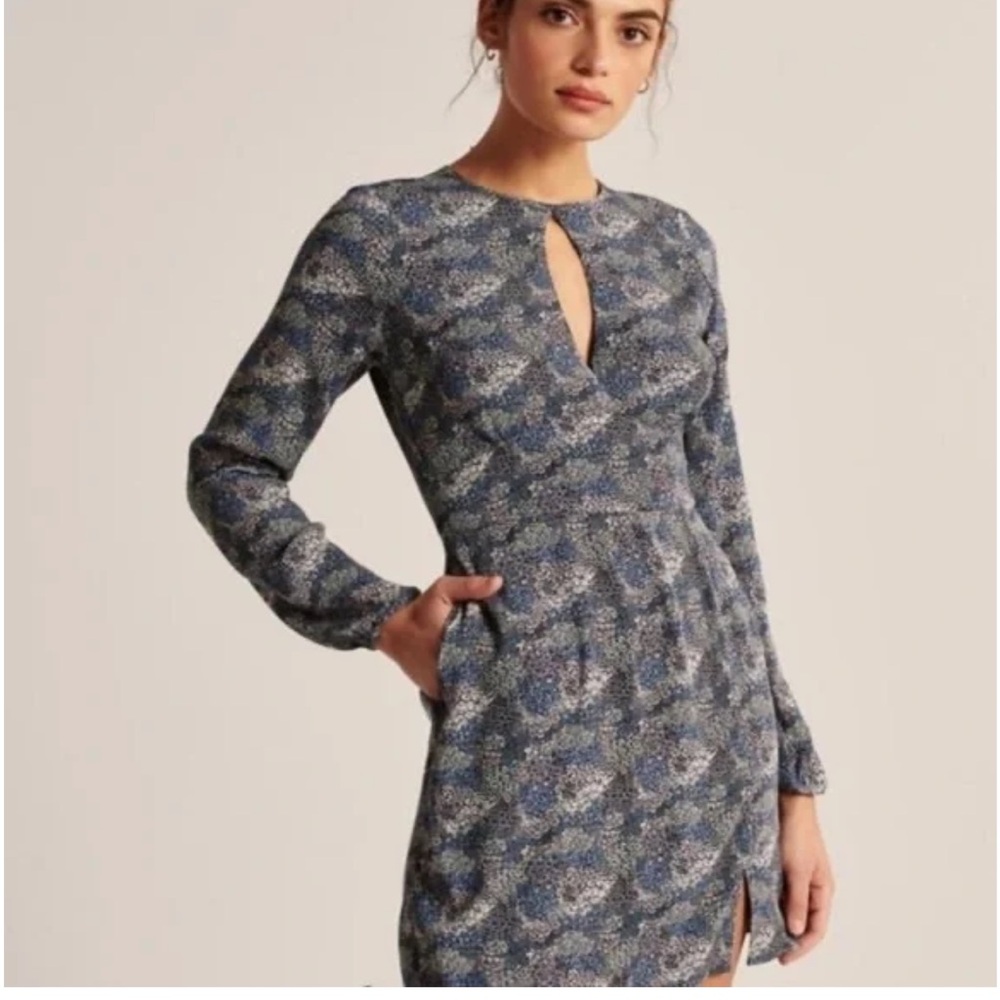 Anthropologie Blue and Gray Long Sleeve Dress